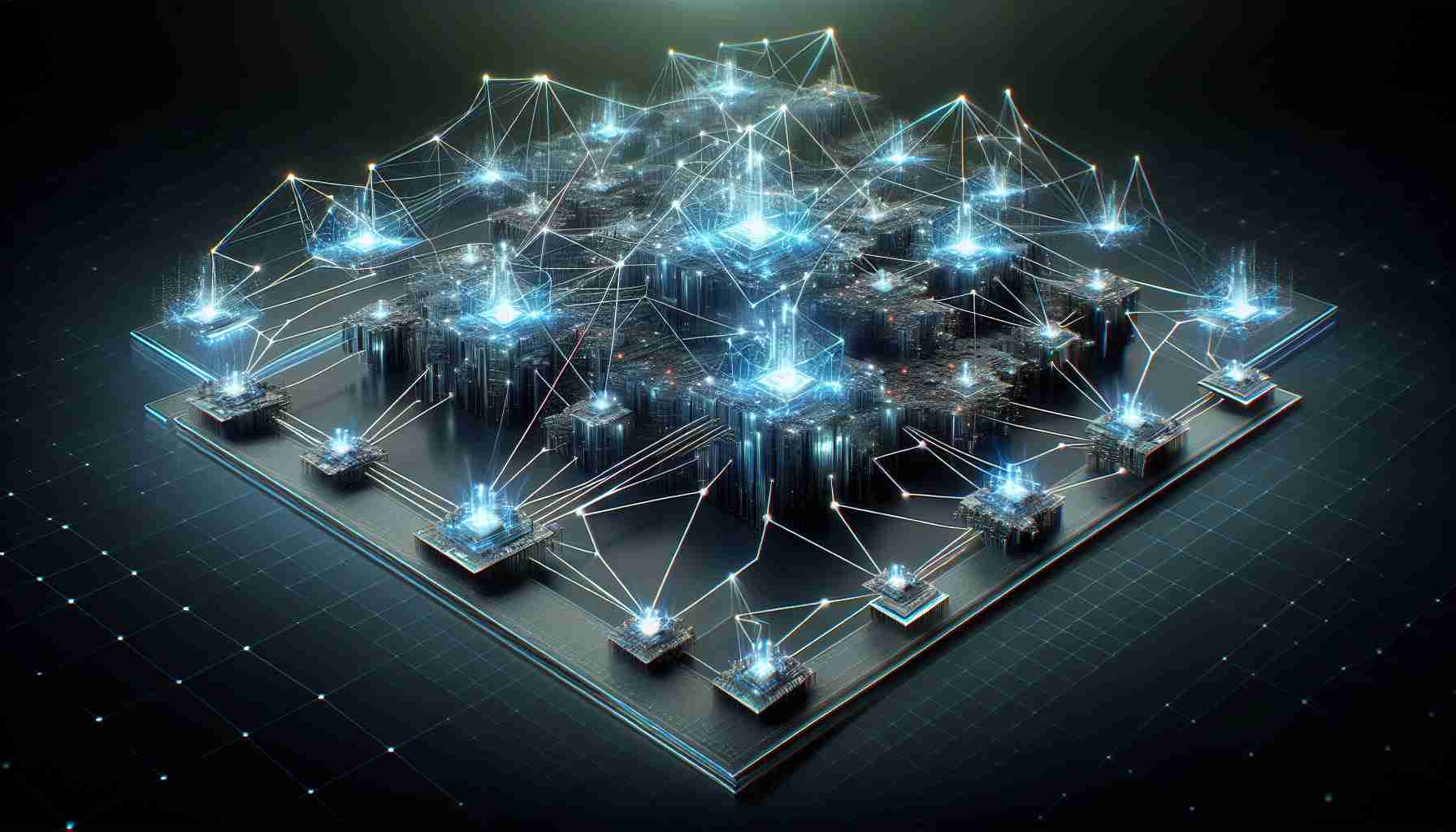 High-definition, realistic visual representation of Layer 2 Networks that are exhibiting potential and competitiveness, even though the value of their associated tokens may have dipped. The image should bring to life the concept of these networks as complex systems of connected nodes with significant digital data flow. Perhaps, the image can incorporate imagery like dynamic graphs or data visualizations to represent the decreasing value of the tokens, yet showcasing the continued robustness and resilience of the network systems.