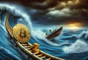 Realistic high-definition image of a metaphorical depiction of the turbulent period for cryptocurrencies, personified as a stormy sea with Bitcoin coins facing downturn. The Bitcoin coins are helping symbolise the essence of the financial roller coaster. The sea waves are violent, reflecting the market's volatility, and the sky above is filled with dark clouds, illustrating the looming uncertainty and risk in crypto market trends.