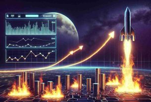 Generate a high-detail image of an ascending rocket in the night sky, symbolizing the rising value of a fictional cryptocurrency named 'Notcoin'. Display a digital ticker nearby that portrays its increasing value. Simultaneously, show millions of tokens, represented as computer chips or cylindrical coins, getting burned in a fire below.