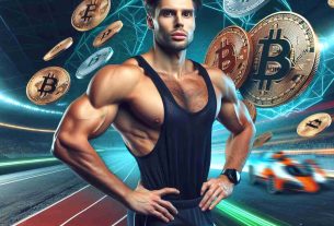 High-definition photo of a sporty man with a well-built physique making large cryptocurrency bets on sporting events and encountering obstacles.