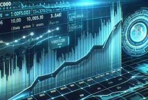 Generate a high-definition graphic visualization showing the daily active users of a fictional cryptocurrency, named as 'Toncoin', increasing over time. This visualization may include a line graph trending upward, displaying dates along the x-axis and the number of users on the y-axis. The background could be a futuristic digital screen, emphasizing the modern and technological nature of cryptocurrency.