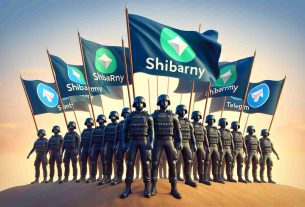 Digital art of a metaphorical depiction of the ShibArmy, depicted as a unified and alert group made up of individuals from various descents and genders, ready to protect against waving flags bearing the logo of Telegram. Making it clear that they are on guard against scams targeting SHIB cryptocurrency holders. The image should look highly realistic and detailed, reminiscent of a high definition photograph.