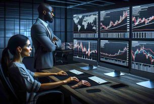 Generate a realistic HD image of a diverse team of two market analysts, a Caucasian woman and a Black man, in a modern office, scrutinizing multiple computer screen displays of cryptomarket trends and graphs. On the screens, the trend lines are indicating a decline yet potential turning point indicating a possible cryptocurrency bottom.