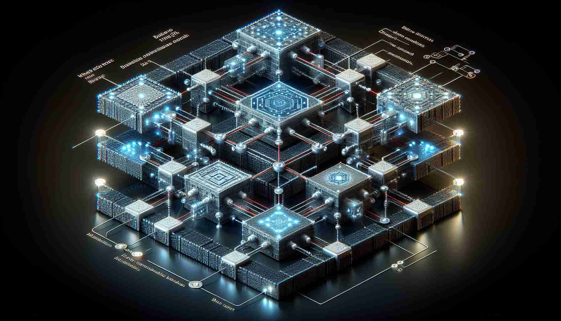 A highly detailed and realistic image depicting the concept of blockchain technology. The image should be divided into various sections, each representing a different aspect of blockchain. For instance, one section could symbolize the distributed nature of blockchain with countless interconnected nodes. Another one could illustrate the process of mining blocks and adding them to the blockchain. A final section might show the security feature in the form of cryptographic codes. In keeping with the simplicity aspect, the overall design should be organized and straightforward, allowing anyone to understand the basics of blockchain technology.