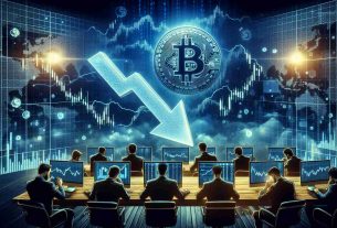 Create a high-definition, realistic image that portrays the concept of investors seizing an opportunity to buy Bitcoin during a market dip amidst uncertainty. This could include imagery such as a large, glowing Bitcoin symbol, a downward pointing arrow indicting a dip in the market, and various anonymous individuals representing investors engrossed in scrutinizing charts on computer screens, showing signs of focus, determination, and study. The atmosphere should exude tension and excitement.