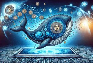 An illustrative image representing the concept of a Bitcoin Whale Wallet reactivating after a long period of inactivity. Picture a symbolic whale, made up of Bitcoin logos, waking up from sleep. Surround the image with elements symbolic of the cryptocurrency world such as blockchain chains, digital coins, and futuristic technology visuals. Emphasize on clarity and quality to create a realistic High Definition image.