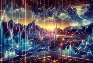 Generate a realistic, high-definition image of a financial data chart that represents potential downturns in a hypothetical digital currency market. The chart should include various indicators commonly found in such forecasts, such as candlestick graphs, volume graphs, moving averages, and trend lines. The general sentiment of the image should suggest a bearish market scenario, indicative of falling prices. Include well-labeled axes, key market points, and downturn signal lines.