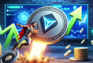 A high-definition, realistic image depicting the concept of a gaming token named 'Notcoin' leading a surge in the market. The token should be presented dynamically, maybe being launched or rising, to represent its spearheading role in the growth. Background should be themed around video games to represent the gaming context.