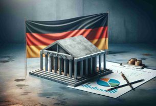 A realistic HD image representing the symbol of social welfare in Germany. Picture the German flag in the background, a concrete building indicating government authority and a support structure emphasizing the social welfare. Include a chart or a document to signify ongoing budget talks. Please remember to illustrate a peaceful and constructive atmosphere.