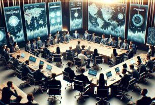 High-definition, realistic image of a gathering taking place in 2024 titled 'Consensus'. The scene is filled with financial advisors of various descents and genders. They are engaged in enthusiastic discussions, with a healthy air of collaboration and respect. Varying degrees of digital technology are displayed across the room as the advisors navigate through dynamic visual representations of cryptocurrency markets, reflecting the main theme of the conference. The body language and expressions of everyone present suggest a growing acceptance and embrace of cryptocurrency. The ambiance of modernity combined with traditional financial acumen paints a telling picture of the evolving financial landscape.