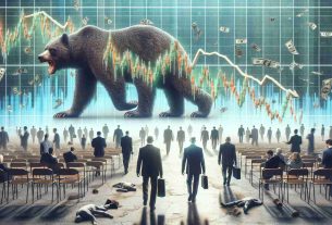 Generate a realistic high-definition image portraying the metaphorical decline in investor interest towards Cardano. The composition may include a bearish stock market chart showing a downward trend to represent the decline. Incorporate other symbolic elements such as dwindling crowd of people walking away, and deserted conference rooms for investor meetings, all to convey the theme of decreased enthusiasm and investment.