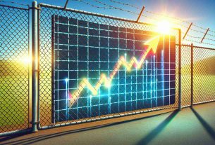 Create a high-definition, realistic digital art of a chainlink fence exhibiting a bullish trend. This should be visually represented by a graph plotted along the fence that shows a positive, upwards trajectory, symbolizing the recovery of the cryptocurrency market. The graph should be vibrant and the surroundings should reflect optimism with a clear blue sky and possibly early morning sunlight shining through the fence.