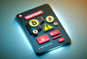 A high-definition, realistic image depicting a warning about a scam: a counterfeit digital currency wallet that has been discovered on an application store. The alert should be visually alarming, potentially featuring a warning icon or red flags to signify danger. There should be a clear contrast between the counterfeit wallet and a legitimate one to emphasize the malfeasance. Please do not represent any specific company, logo, or individual.