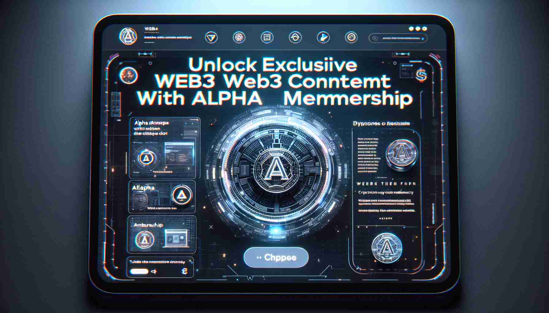 High-definition, realistic image of a digital screen showcasing a particular website. The screen displays an invitation for user to unlock exclusive content via a cryptocurrency-based membership called 'Alpha'. The website design should carry a Web3 aesthetic, with futuristic and digital elements prominent. Symbols or icons that represent Web3 and cryptocurrency should also be visible. The phrase 'Unlock Exclusive Web3 Content with Alpha Membership' stands out in the center of the screen.