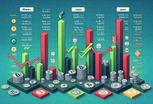 An infographic-style image illustrating the weekly winners and losers in the cryptocurrency market. Include stylized bar graphs showing their performance and notable changes, along with labels for each cryptocurrency and percentage change. The winners section is filled with upward green arrows indicating a bullish market condition, while the losers section is filled with downward red arrows suggesting a bearish market condition. Feature some of the most popular cryptocurrencies like Bitcoin, Ethereum, and Litecoin.