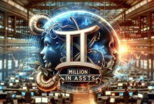 Realistically detailed HD image of a concept depicting the astrological sign Gemini, thus representing the namesake of a prominent cryptocurrency company. Include a large figure 50 and the phrase 'Million in Assets' in bold, imposing letters. These elements blend together to symbolize a settlement. The background showcases a busy stock exchange trading floor to suggest the finance industry.