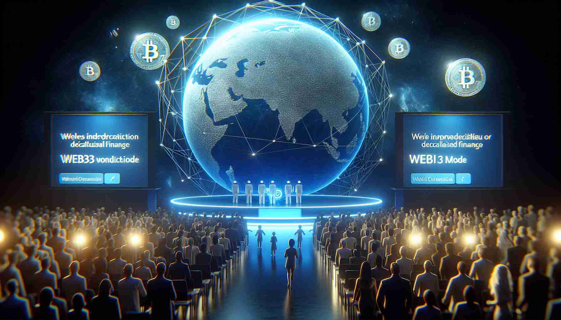 A high-definition, hyper-realistic depiction of a launch event signifying the beginning of a new phase for a generic digital currency exchange. This event indicates the introduction of Web3 Mode, which promises to drastically improve accessibility to Decentralized Finance (DeFi) tokens. No specific logos, company names, or identifiable features should be present to avoid infringement.