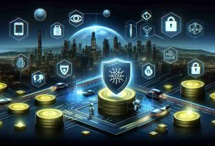 Realistic HD illustration of the effective method used by Cardano to combat token theft attacks. Include visual representations of anti-theft technologies, safety measures, and a digital landscape implying a token ecosystem