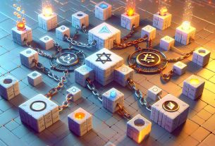 Render a photorealistic image in high definition of a conceptual scene involving alchemical symbols to represent 'Alchemy Enhances'. A series of interconnected blocks should be shown to symbolize 'Blockchain Innovation'. There should be representations for two distinctly different, collaborative entities, symbolized by separate chains labeled 'ZetaChain' and 'Worldcoin'. Each chain should showcase its unique features, symbolizing their uniqueness and collaboration. Everything should be portrayed in a nuanced, visual illustration of tech innovations and forward-thinking collaborations.