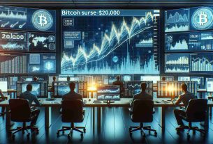 A high-resolution, realistic image of financial analysts analyzing data, charts, and graphs on computer screens, with texts predicting a potential Bitcoin surge to $200,000. The room is modern, filled with multiple monitors displaying various statistics and figures, and infused with an atmosphere of intense focus and anticipation.