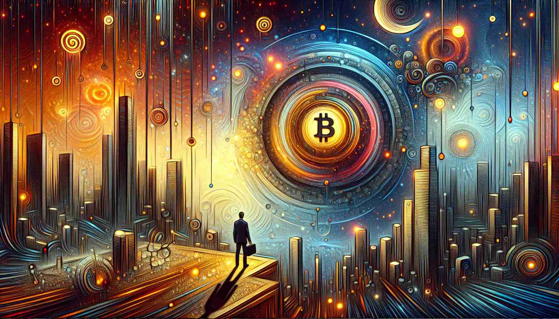 Generate a high-definition, realistic image illustrating the stability struggle of the DAI cryptocurrency. The image should provide an in-depth visual perspective highlighting the fluctuations, struggles and challenges faced by the cryptocurrency.