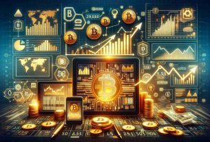 Create an image that captures the concept of Bitcoin Market expansion. Show the numerical growth with bar charts and graphs indicating the rise in Spot Exchange-Traded Funds (ETFs) and Futures Contracts. Include symbolic illustrations like golden bitcoins, electronic devices showing digital markets, stock market screens etc. Overall, make the scene look busy and active to signify the growing momentum of this digital currency market.