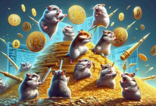 High-definition, realistic illustration showcasing an epic scene where furry hamsters are engaged in a playfully intense battle, while surrounded by symbolic representations of cryptocurrency. The hamsters, in an array of dynamic action poses, symbolize different forces in the digital world. Some hamsters could be seen standing on piles of digital coins or gold, while others are using lines of code as weapons or shields, representing the crypto craze.