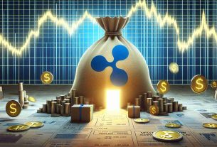 A hyper-realistic image representing the concept of a massive digital currency transfer represented by Ripple's XRP symbol, happening amid a background indicating a plunging financial graph. The transfer is heading towards an obscure, unidentifiable location signifying a mystery address.