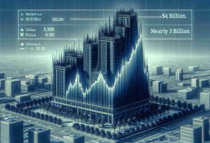 Generate an image illustrating the concept of a large company, represented as a towering structure, showing resilience despite a minor dip. The structure stands proud in a market landscape with a value tag showing nearly $4 billion. This is a high-definition, realistic representation.