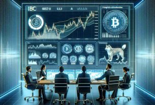 A high-definition, realistic illustration of analysts reviewing charts and data on a futuristic computer screen. The charts display potential milestones for a hypothetical cryptocurrency, analogous to Bitcoin, and a hypothetical digital asset resembling Shiba Inu. They are immersed in a discussion, predicting a prosperous future for these digital assets.