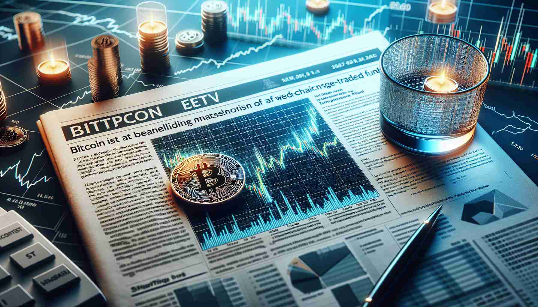 Realistic high-definition photo showcasing the analysis of Bitcoin's performance after the launch of an Exchange-Traded Fund (ETF). This involves graphical representations of market trends, price change graphs, and perhaps a digital newspaper headlining the skepticism of a well-known economist, but not specifying anyone in particular.