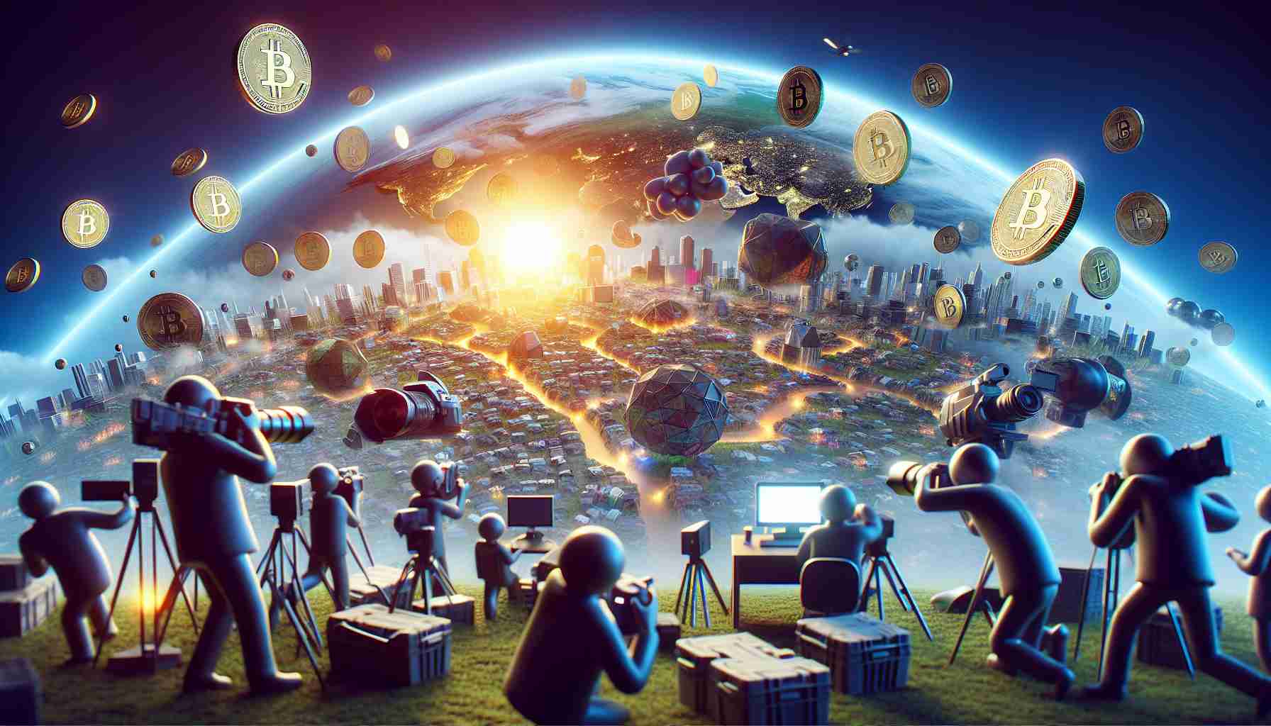 Realistic, high-definition image that symbolically represents a hypothetical campaign of widespread disruption caused by digital currency issues