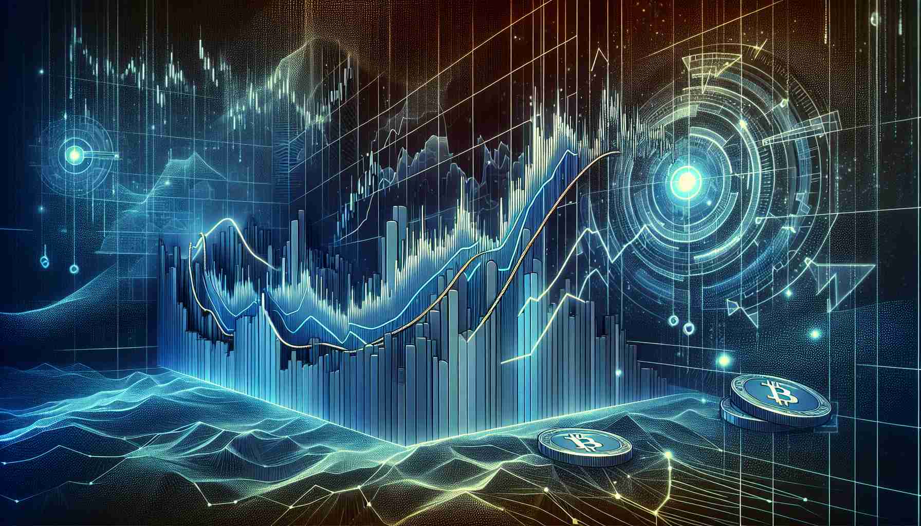 Detailed representation of Chainlink's market conditions hinting at a potential rebound in a high-quality, realistic style. The image should show various graph fluctuations, representating the volatility of the cryptocurrency market and thereby indicating a probable reversal trend. This should invoke hopefulness, resilience, and a sense of anticipation towards the potential upswing.