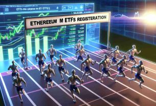 A realistic high-definition image depicting the concept of Ethereum ETFs inching towards reality. The image could include a visual metaphor such as a race track with several 'runners' symbolizing major firms, reaching out to the finish line labeled with 'Ethereum ETF registrations'. In the background, there could be a digital screen displaying positive financial charts, symbolizing the rising popularity and potential profitability of Ethereum ETFs.