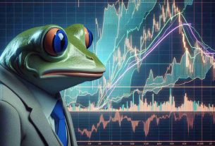 High definition, realistic image of an anthropomorphic frog character looking uncertain, set against a backdrop of an abstract representation of a financial market chart with critical support and resistance levels, denoting anticipation of a retest of vital support.