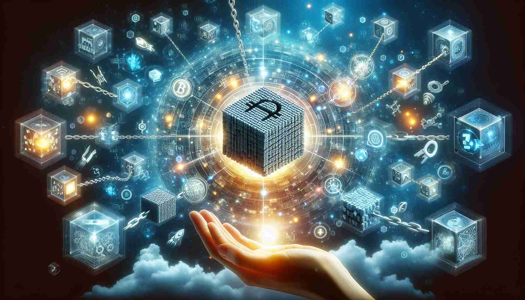 An in-depth, realistic, and high-definition image metaphorically representing the broad range of applications and investment possibilities within the realm of blockchain technology. This could showcase a variety of symbols associated with technology, business, and finance, with blockchain at the heart of it all. The image could depict digital blocks being added to chains in various investment environments, symbolizing the ongoing growth and expansion of this emerging technology.