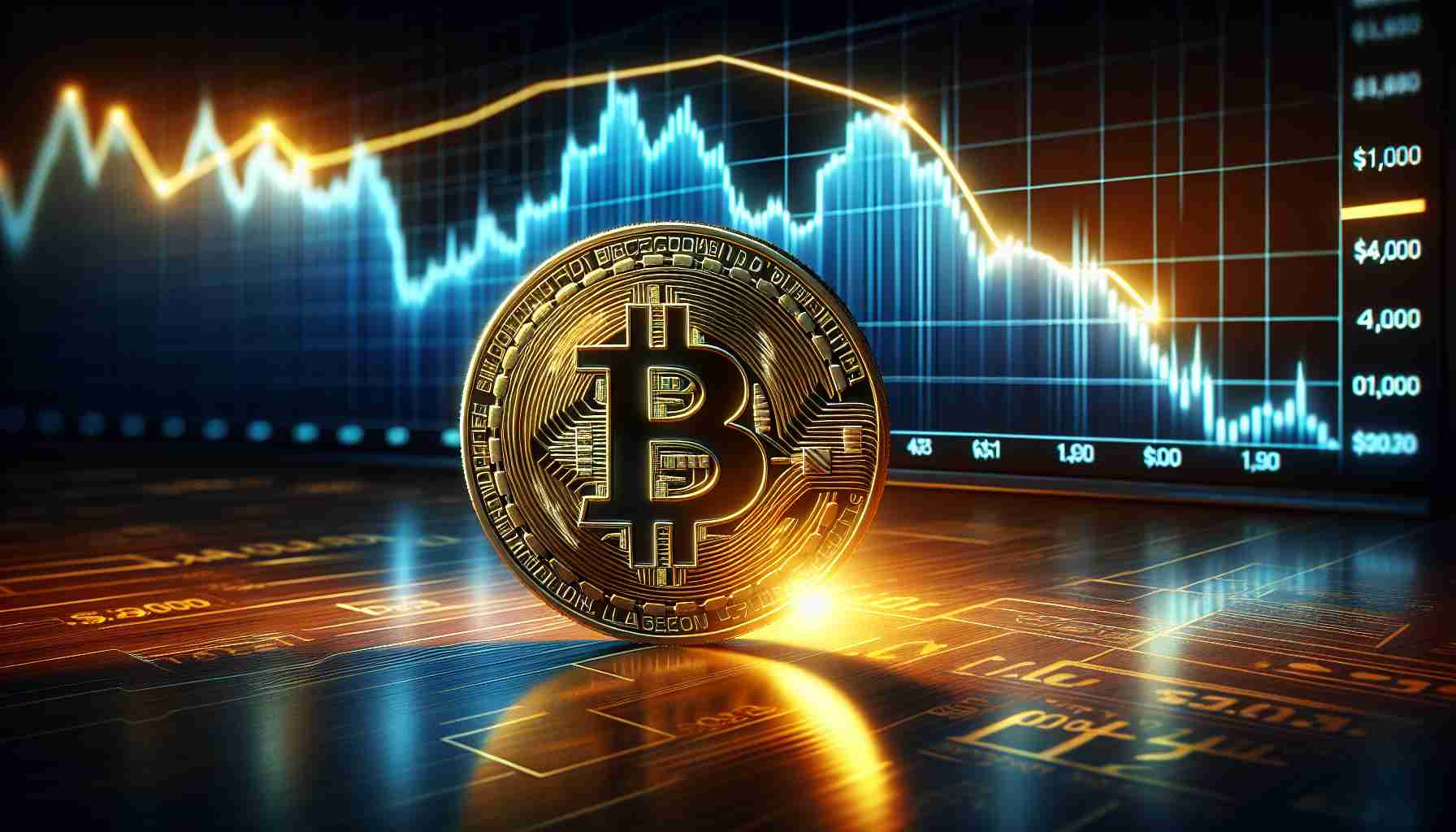 A realistic HD image showing a visually appealing Bitcoin symbol with an illuminating backdrop of a stock market graph, reflecting a downward trend. The Bitcoin is slipping below a symbolic $61,000 mark that's represented in the graph. The ambient light results in highlighting the tension and uncertainty in the cryptocurrency market.