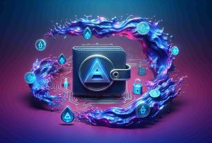 Generate a realistic high-definition image representing LiquidAuth as an open-source innovator enhancing wallet security within the Algorand network. The image should suggest security, innovation, and the open-source nature of the project, perhaps displaying a locked wallet symbol with the logo of Algorand, surrounded by flowing, liquid-like data to represent 'LiquidAuth'. All elements should be infused with a sense of modern technology and cybersecurity.