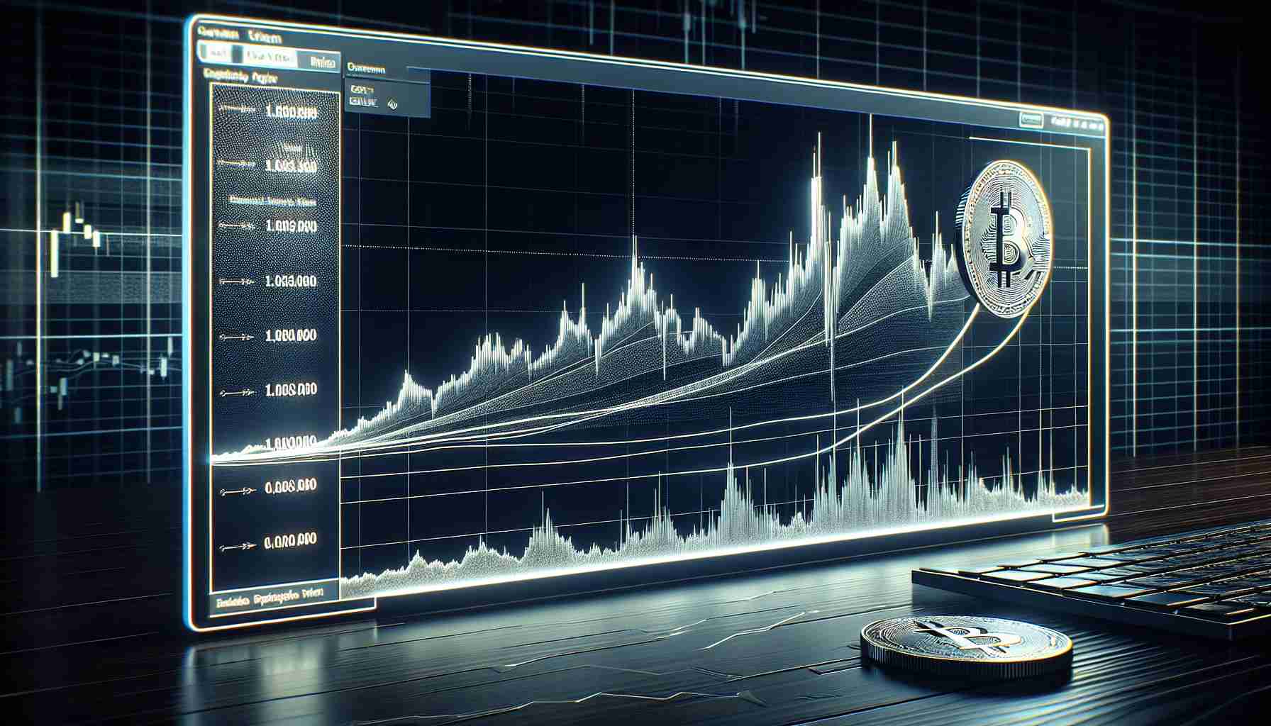 A realistic high-definition image of a chart displaying the predictions for a fictional cryptocurrency, named 'Memecoin'. The chart depicts the coin initially surging dramatically, followed by a continuous downward trend. The chart is detailed and intricate, showcasing a steep initial spike, symbolizing the surge, and then a gradual decline, symbolizing the downward trend. The chart is set against a sleek, clean digital background with modern design elements to emphasize the digital, technological aspect of cryptocurrencies.