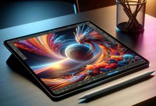 A realistic high-definition image depicting the new era of Computer Generated Imagery (CGI) made possible by the collaboration of advanced technologies and high-end tablets. Specifically, visualize an iPad Pro on a sleek, modern desk with a vibrant, dynamic CGI scene displayed on its screen indicating cutting-edge capabilities. The image shown on the iPad Pro's screen should be a complex 3D model or a richly detailed computer-animated scene, representing the significant progress in CGI technology.