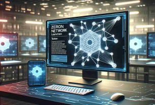 Realistic high definition image illustrating the news of Zerion launching a testnet for its innovative ZERO Network rollup. Include a computer screen showing live testing data, and a stylized representation of the ZERO network, perhaps as a grid of nodes interconnected with glowing lines. Ensure the environment around the screen suggests a high-tech workspace.