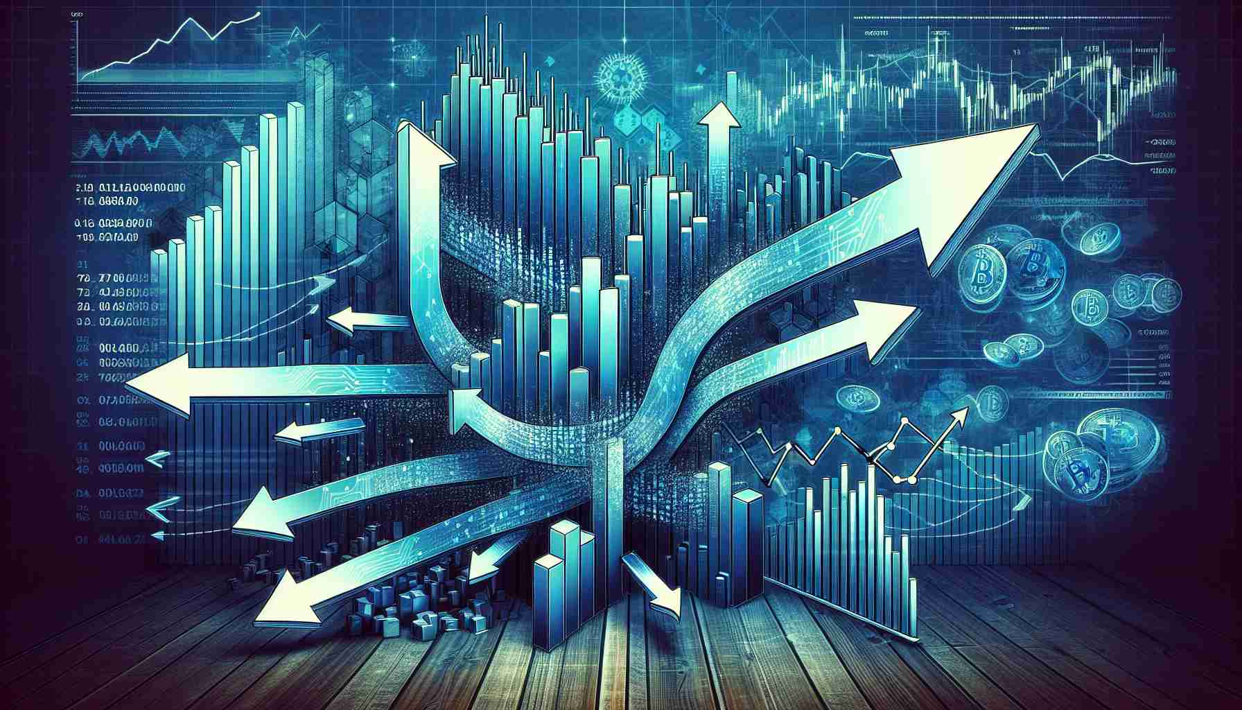 Artistic representation of a shift in crypto asset flow, presenting significant withdrawals against a backdrop of increasing market caution. This includes symbolic elements such as tallies or graphs depicting bear and bull trends in high-resolution. Conceptual arrows showing extensive movement out of the crypto-market, with shades of blue indicating cold market conditions.