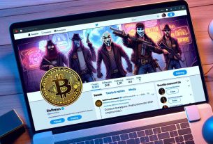 High definition image showcasing a non-existent promotion for a cryptocurrency, falsely attributed to a well-known rock band, which appears to have been illegally inserted into the band's social media page. The internet page layout should depict the distinctive characteristics of the Twitter platform.