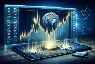 A realistic high definition image illustrating a financial market scenario where the AVAX cryptocurrency is experiencing a massive movement, represented by a dramatic 10% drop in its value. Visualize this as a graph or chart on a sleek digital display. Include numbers and percentages to highlight the significant change, along with symbols signifying the AVAX currency. Please also depict adding a shaken or chaotic touch to the scene to indicate market instability caused by this value drop.