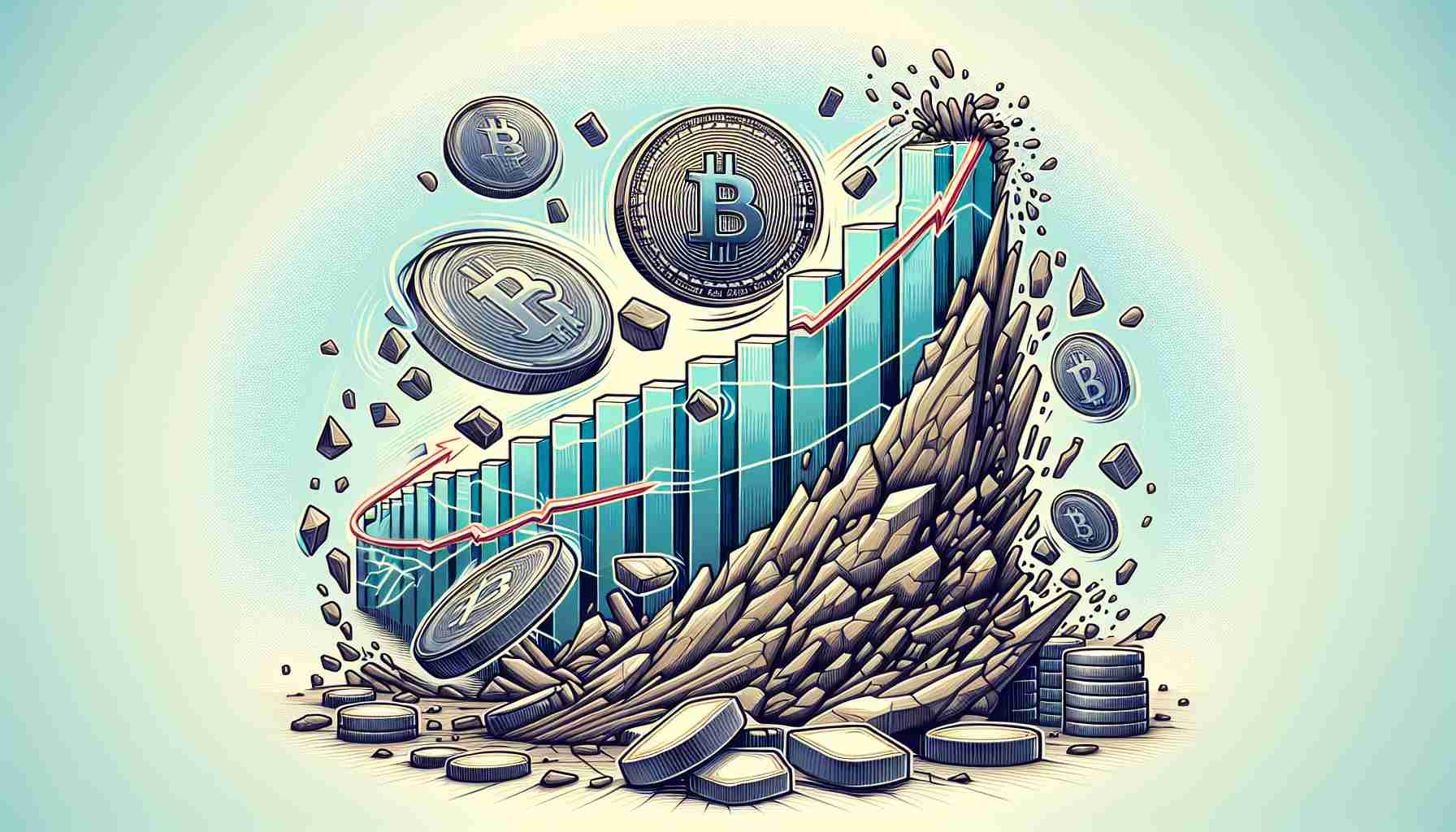 Create a realistic HD image representing the resilience of the value of a theoretical Cryptocurrency, Polkadot, amid various market challenges. The image should symbolize the coin's stability, representing its market value bouncing back despite the downtrend. Possible elements could include a graph showing a resilient rising line against a downward trend, economic turbulence symbols, or a metaphorical strong and sturdy object like a stone pillar or a strong tree withstanding the storm. Please, create this using a digital art style.