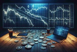 A realistic, high-definition image depicting a symbolic representation of Cryptocurrency markets facing a continuing decline. This can be illustrated through a darkly-lit room with stocks graphs on large screens showing a downward trend. Numerous digital symbols representing various cryptocurrencies like Bitcoin, Ethereum and Litecoin are scattered around. On a wooden desk in the foreground, there could be a laptop with a graph displaying a falling line, alongside cups of half-drunk cold coffee signifying long hours of monitoring. Coins might be lying scattered around, demonstrating the impact of the market’s downfall.