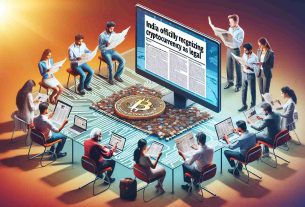 HD photo depicting a symbolic representation of India officially recognizing cryptocurrency transactions as legal. Show a computer screen with a news article headline announcing the legalization. Include a diverse group of Indian citizens, men and women of various ages, reading the news on various devices like laptops, smartphones, and newspapers. Also, depict an abstract concept of cryptocurrency - perhaps Bitcoin - becoming tangible in their hands, reflecting the shift from intangible virtual currency to a recognized financial asset.