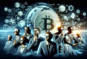 A hyper-realistic, high-definition graphic representation of the concept of Bitcoin's digital scarcity. This should be depicted through key symbols associated with cryptocurrency, such as a bitcoin logo, digital binary code, and cryptographic puzzles. Additionally, depict a group of tech billionaires shown intrigued and deeply engaged with this concept. Ensure they are portrayed as diversified figures reflecting different genders and descents, such as Caucasian, Hispanic, and Middle-Eastern. They should not be recognisable real individuals, but rather archetypal figures representing the tech billionaire persona.