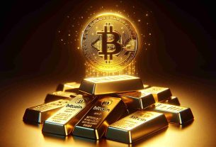 A high-definition, realistic image representing the concept of digital gold outclassing traditional bullion. It shows Bitcoin, symbolized by a golden, digital-themed coin glowing with binary digits, levitating above a pile of dull, conventional gold bullion bars. Bitcoin's radiance and captivating allure outshine the lackluster gleam of the traditional gold.