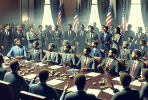 Realistic HD image of a significant discussion about cryptocurrency policy emerging as a dominant topic in debates among unnamed politicians in the United States. The scene highlights the seriousness of such debates with a crowded room, intense facial expressions, and various professionals passionately discussing the topic.